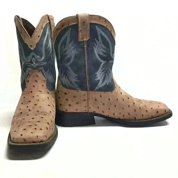 Durango Lil Mustang Big Kid 7" Western Boots Sz 3.5 Cognac Blue Ostrich DBT0190Y - Picture 1 of 7